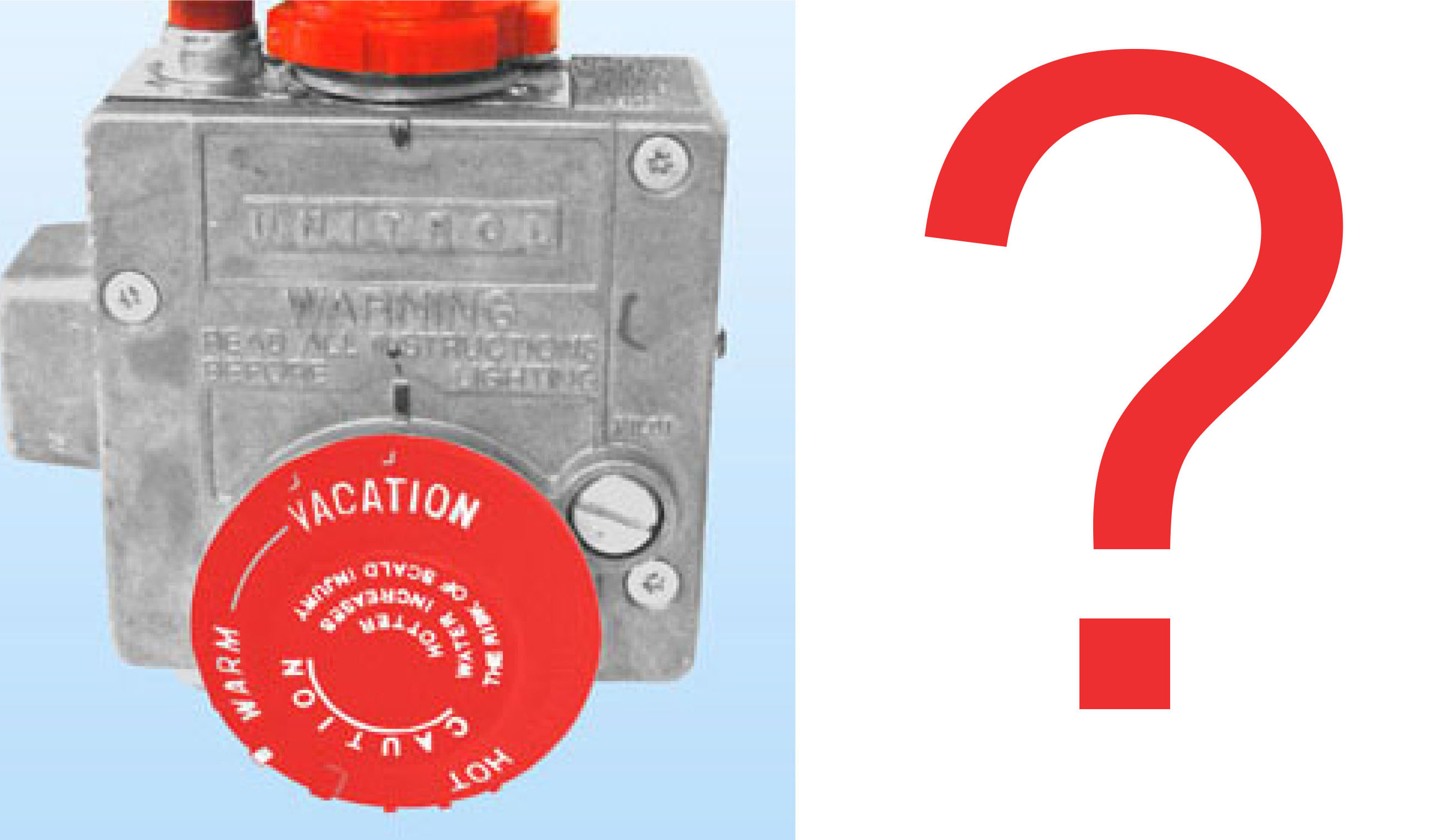 Image of water heater gas valve and question mark